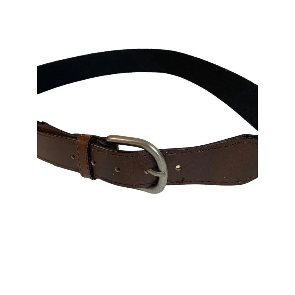 Braided Woven Fabric Belt‎ with Faux Leather Tab and Metal Buckle Unisex Size 32
